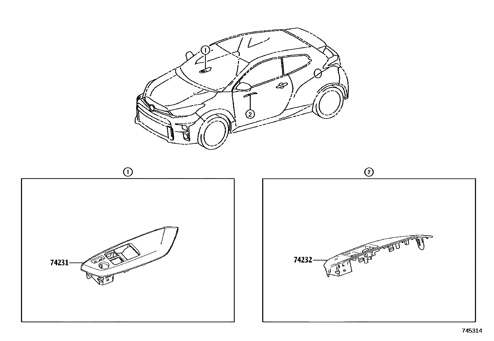 Toyota YARIS 扶手和遮阳板 EPC diagram — 745314