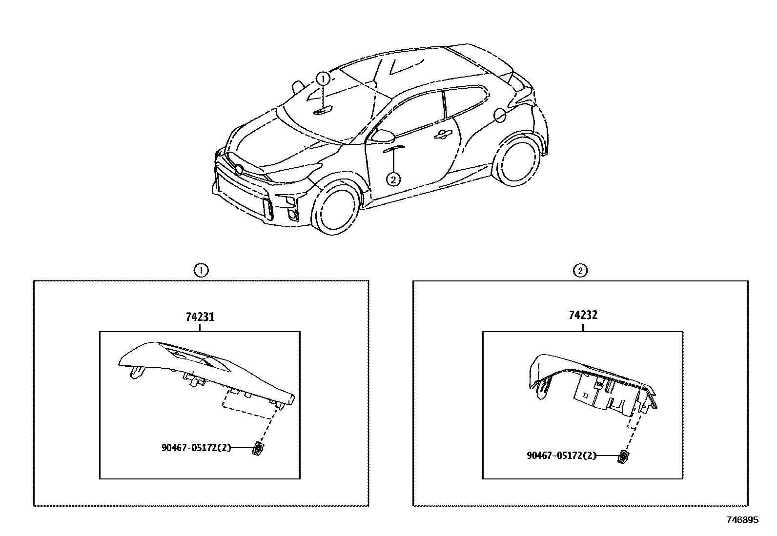 Toyota YARIS 扶手和遮阳板 EPC diagram — 746895