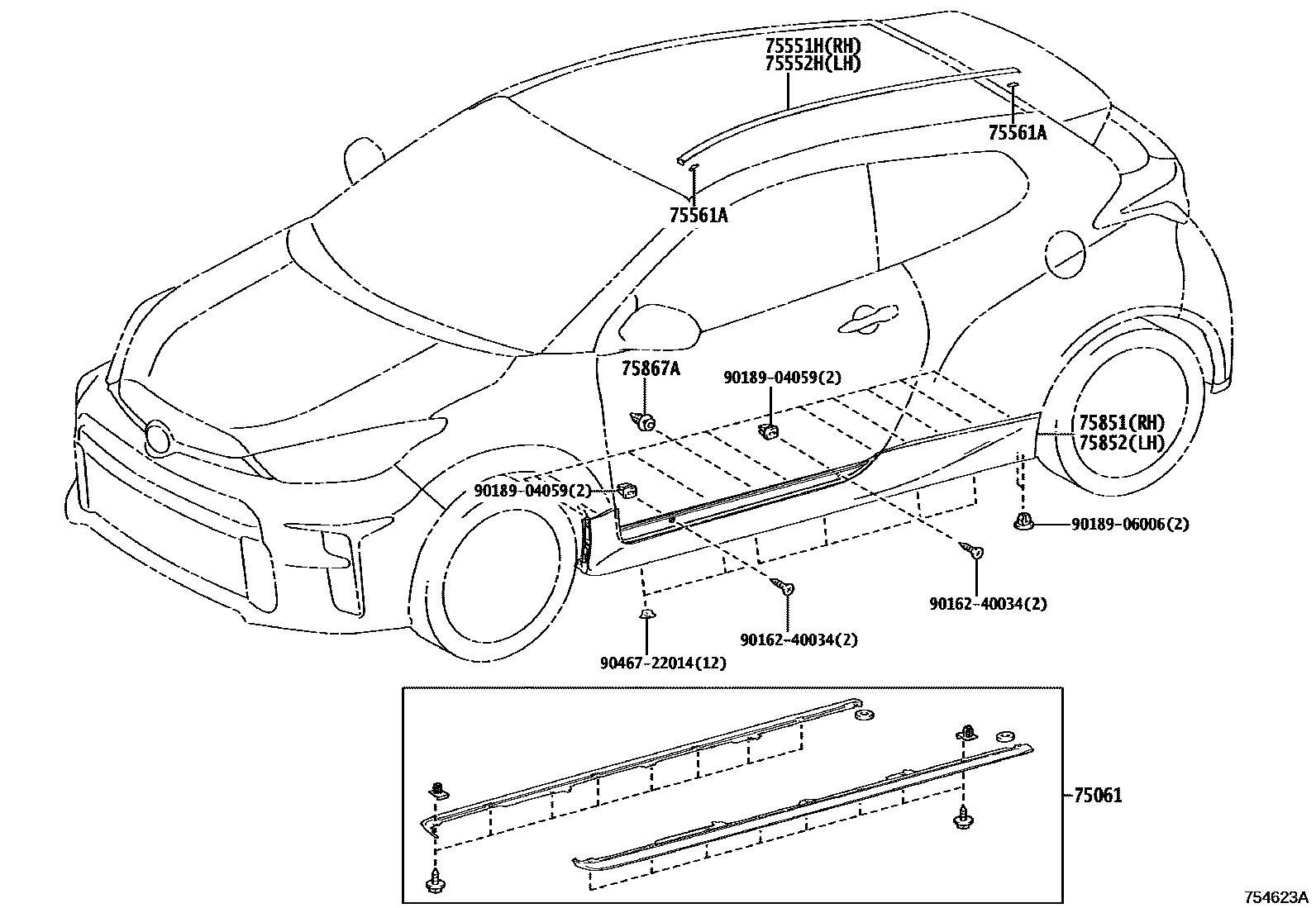 Toyota YARIS 侧防护条 EPC diagram — 754623A