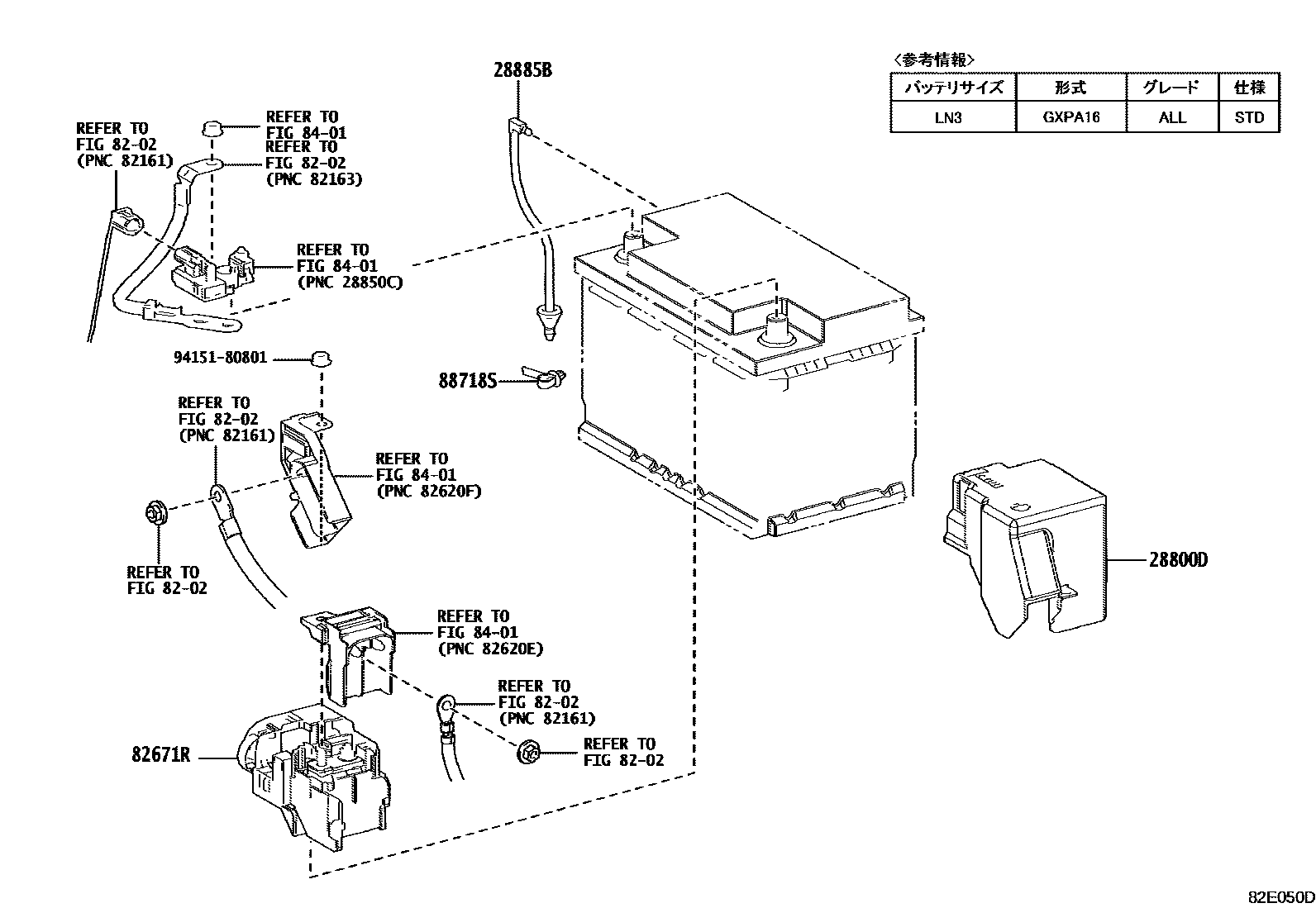 Toyota YARIS 蓄电池和蓄电池电缆 EPC diagram — 82E050D