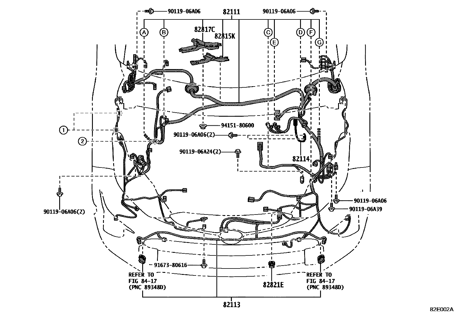 Toyota YARIS 线束和卡夹 EPC diagram — 82E002A