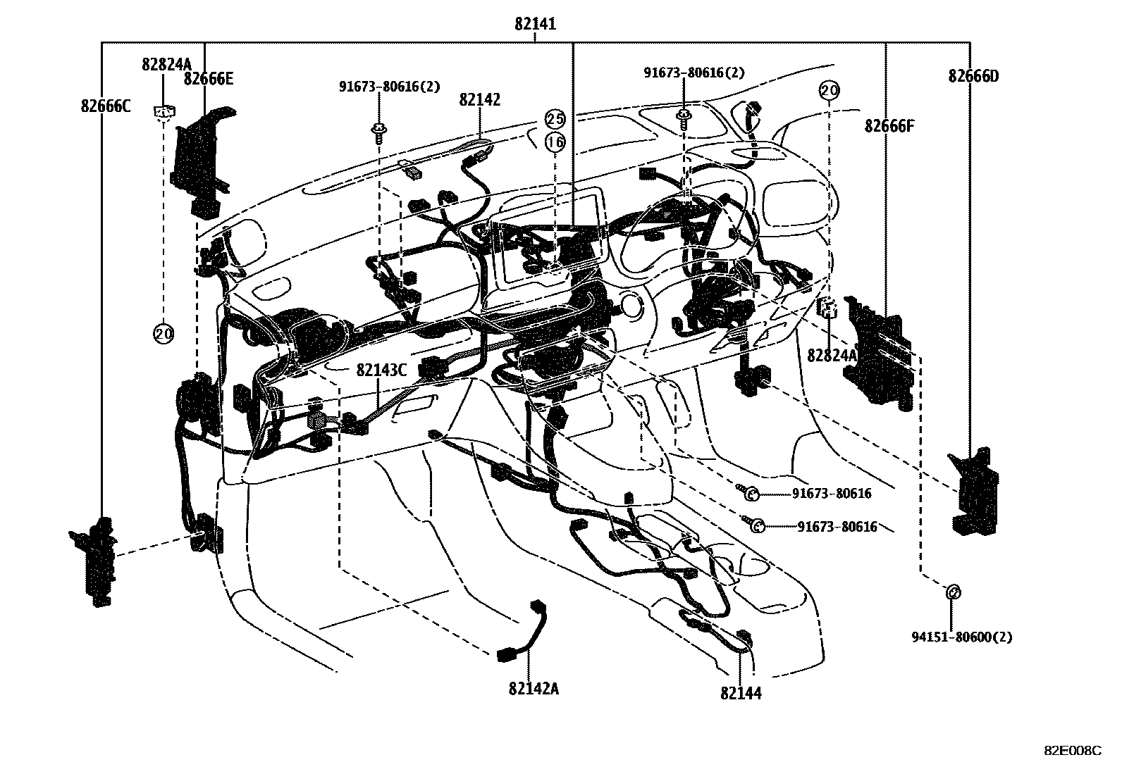 Toyota YARIS 线束和卡夹 EPC diagram — 82E008C