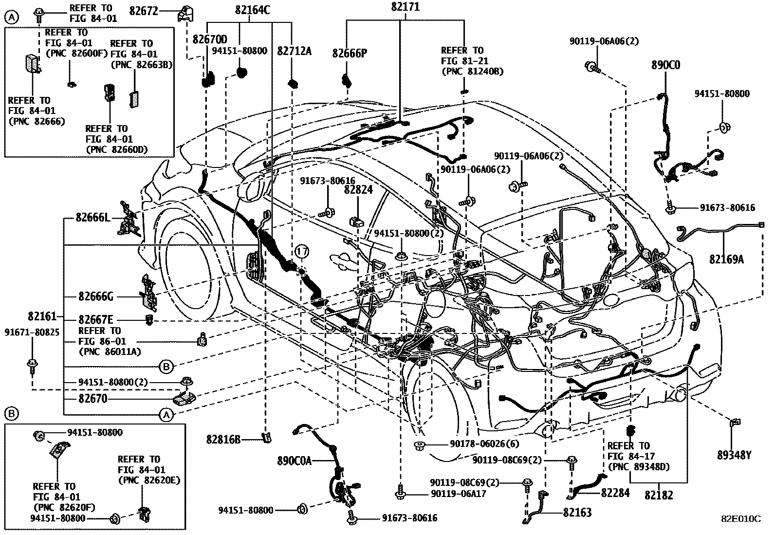Toyota YARIS 线束和卡夹 EPC diagram — 82E010C