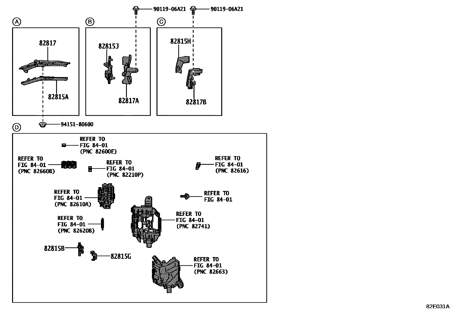 Toyota YARIS 线束和卡夹 EPC diagram — 82E031A