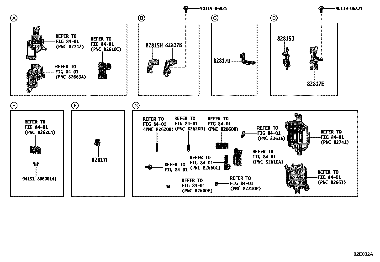 Toyota YARIS 线束和卡夹 EPC diagram — 82E032A