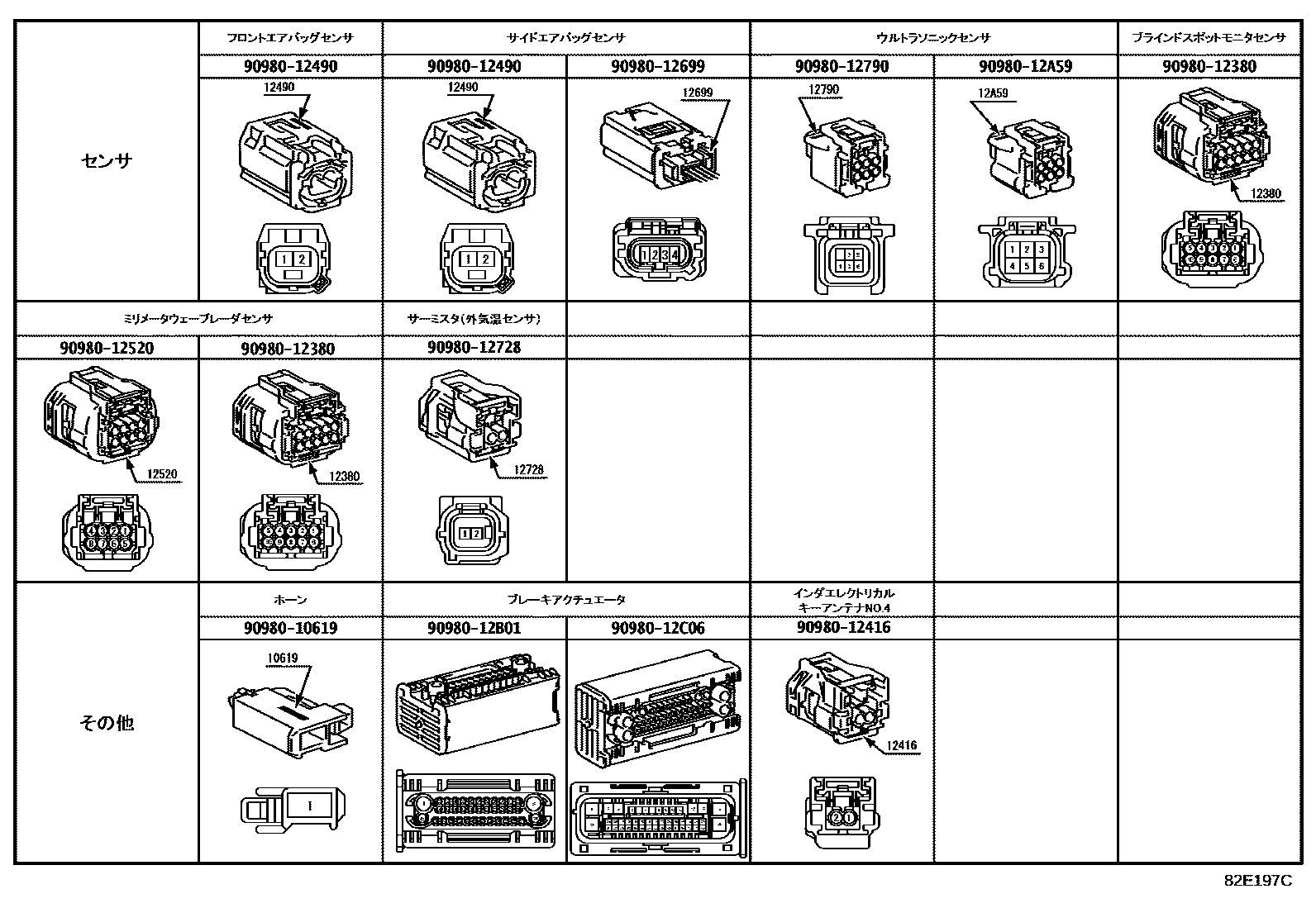Toyota YARIS 线束和卡夹 EPC diagram — 82E197C