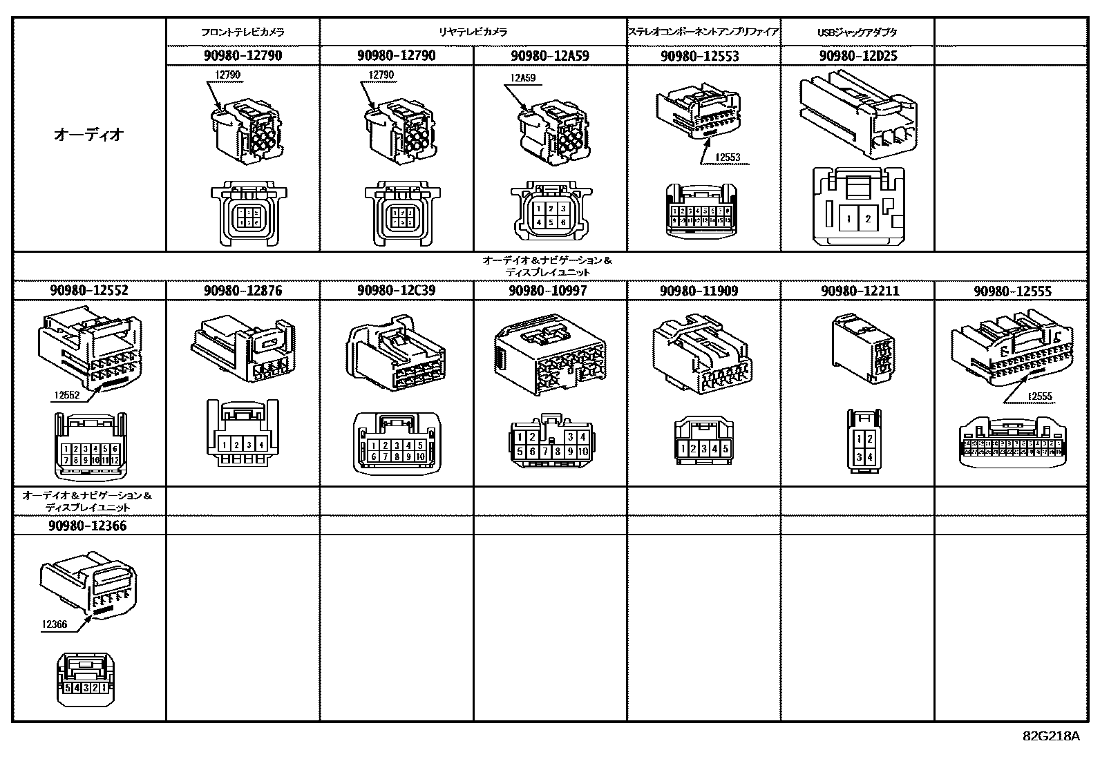 Toyota YARIS 线束和卡夹 EPC diagram — 82G218A