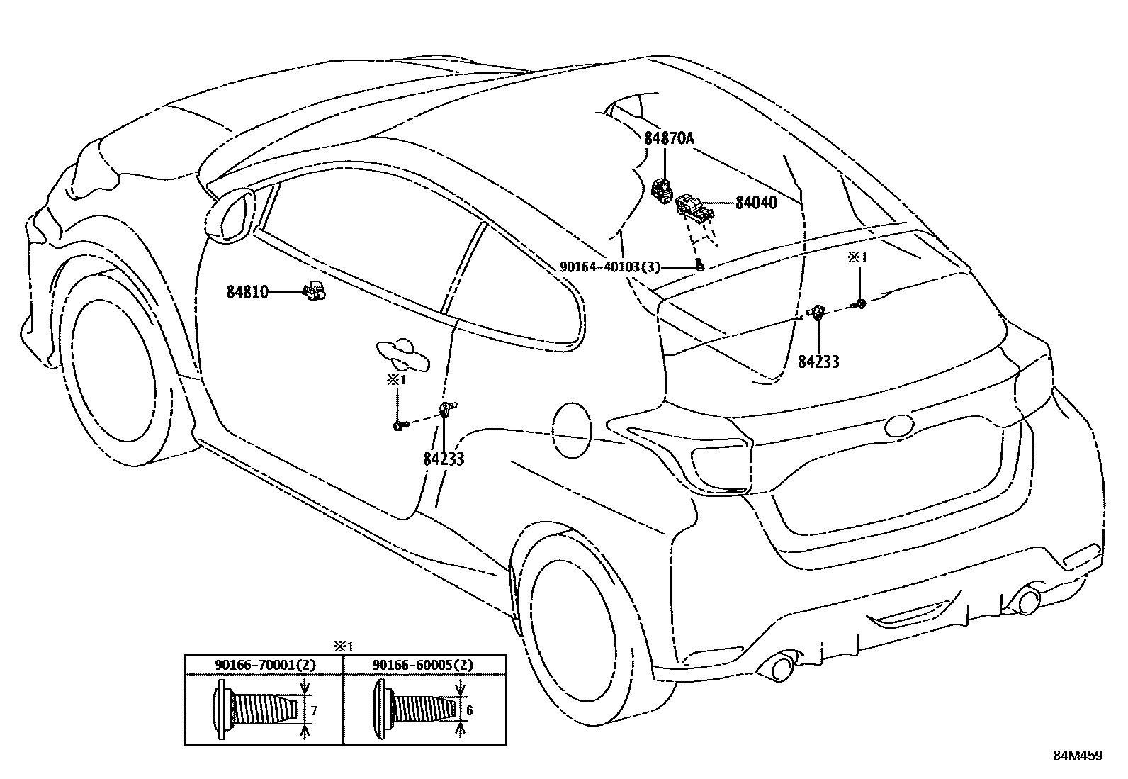 Toyota YARIS 开关和继电器和ECU EPC diagram — 84M459