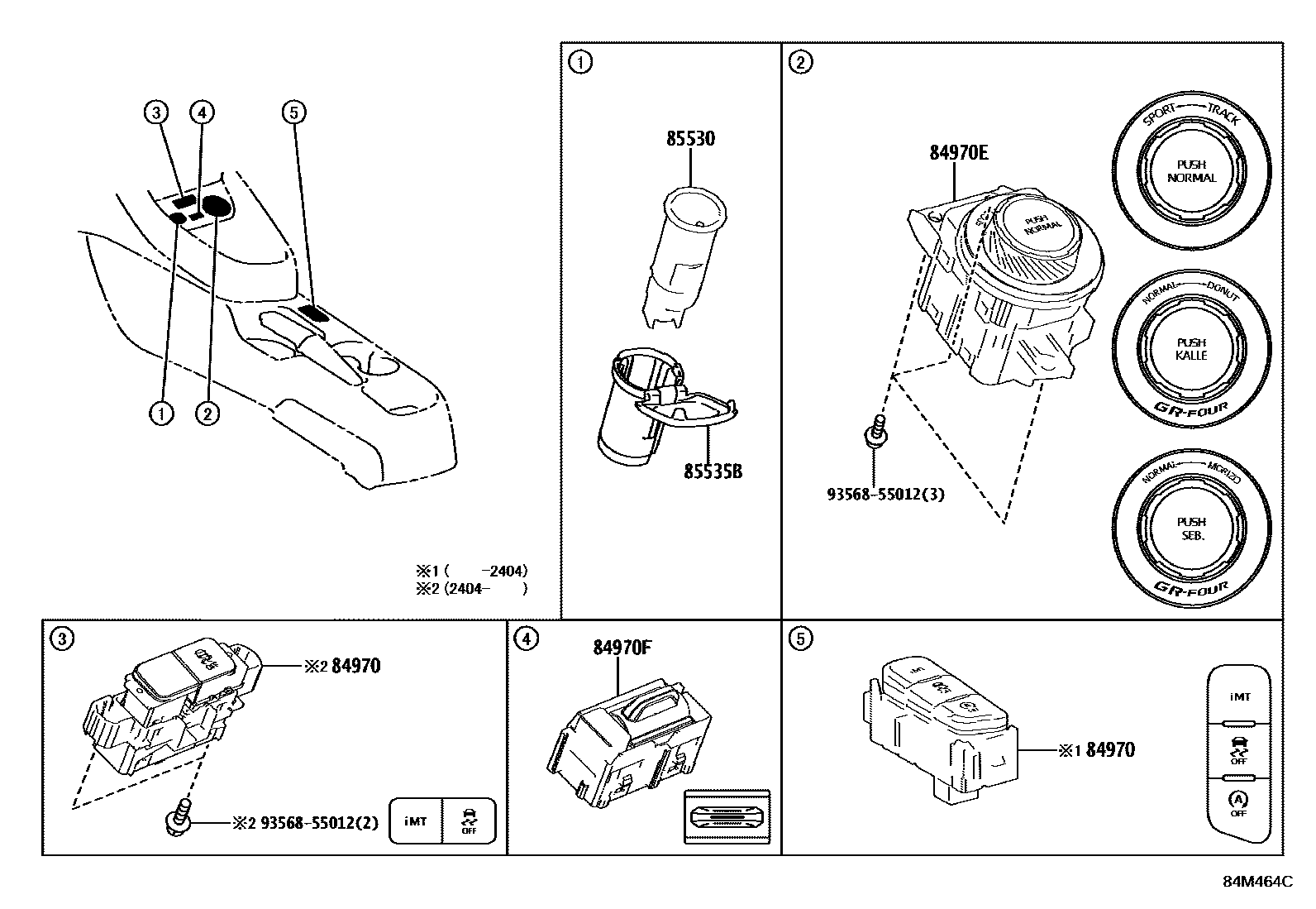 Toyota YARIS 开关和继电器和ECU EPC diagram — 84M464C