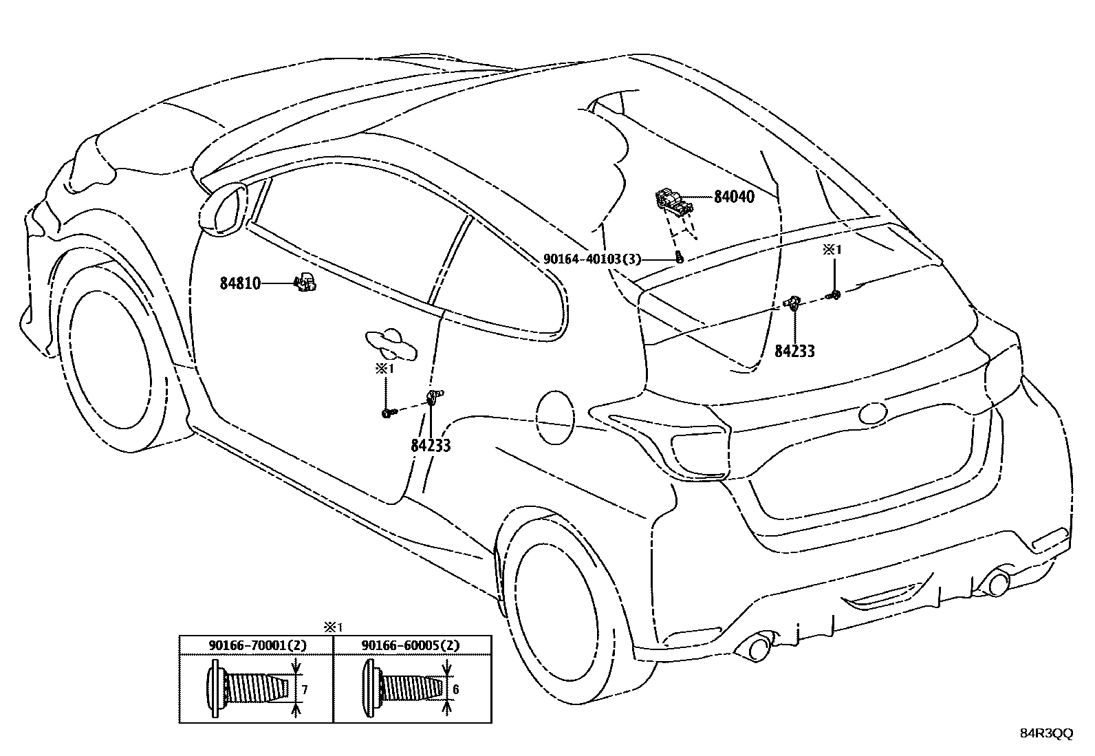 Toyota YARIS 开关和继电器和ECU EPC diagram — 84R3QQ