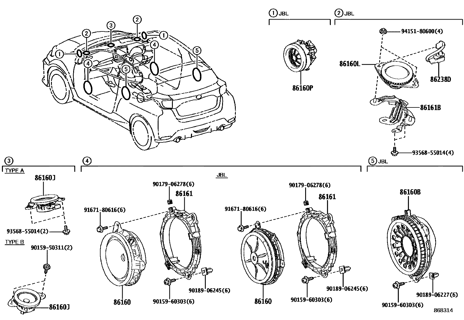 Toyota YARIS 扬声器 EPC diagram — 868314