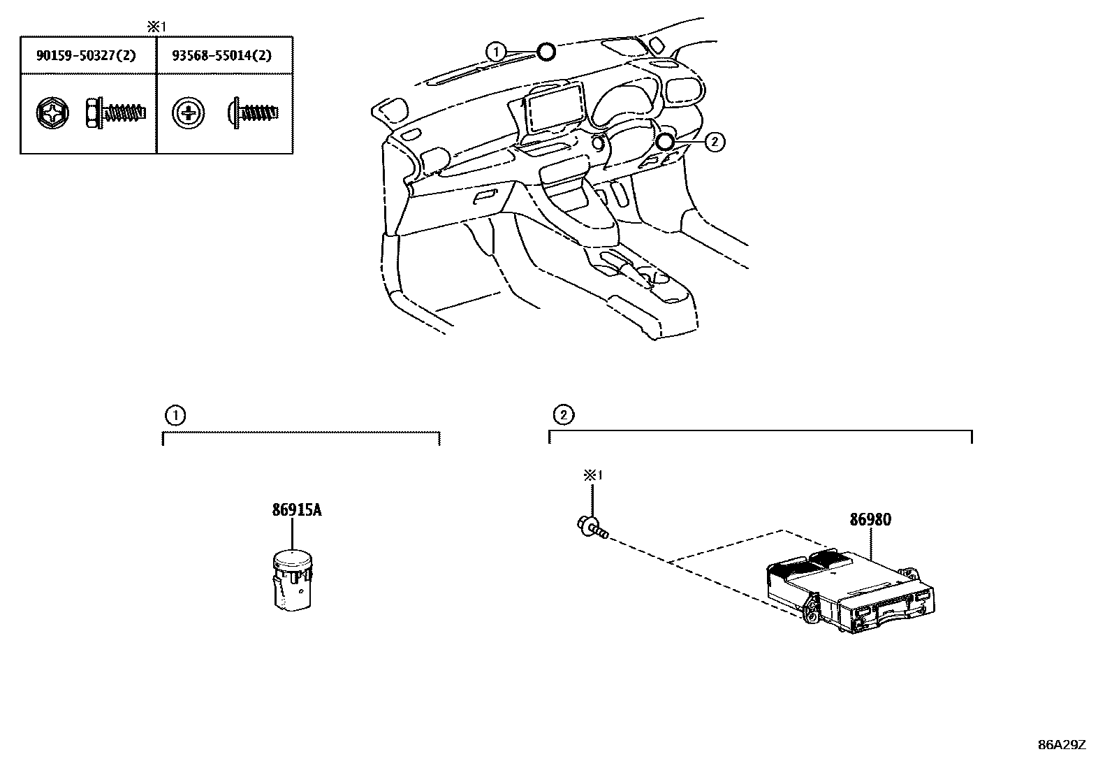 Toyota YARIS 收音机通信和ETC EPC diagram — 86A29Z