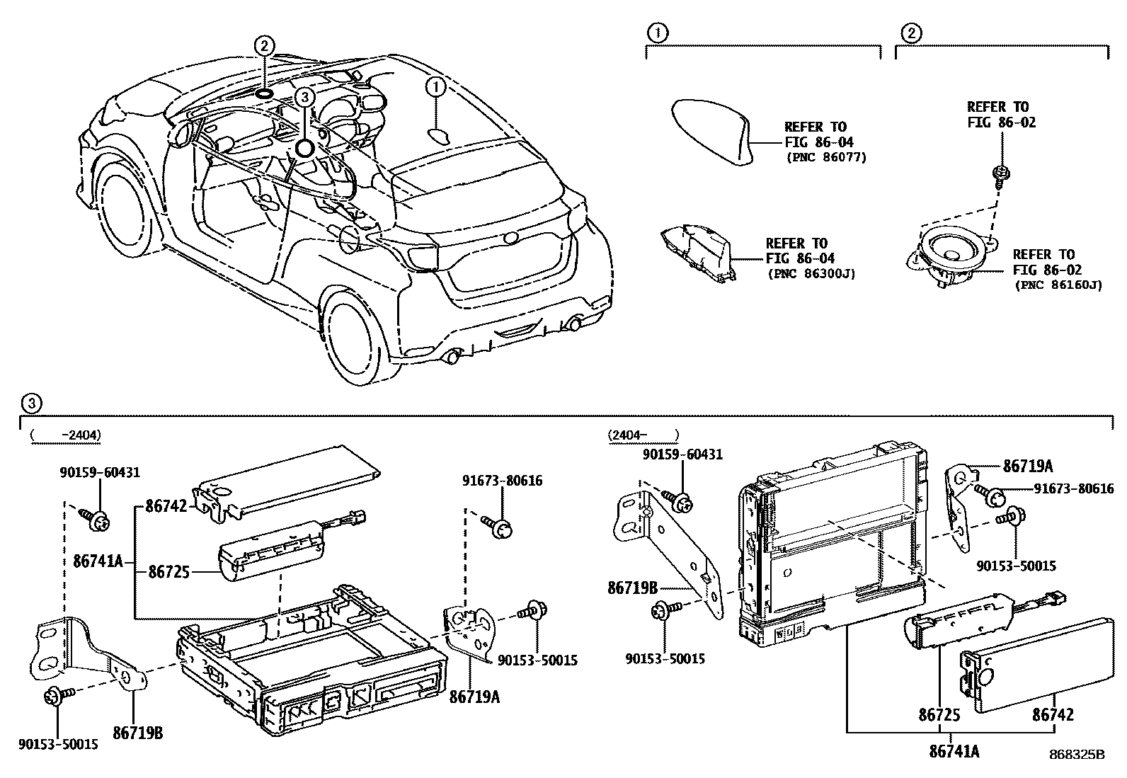 Toyota YARIS 车载电话和呼救装置 EPC diagram — 868325B