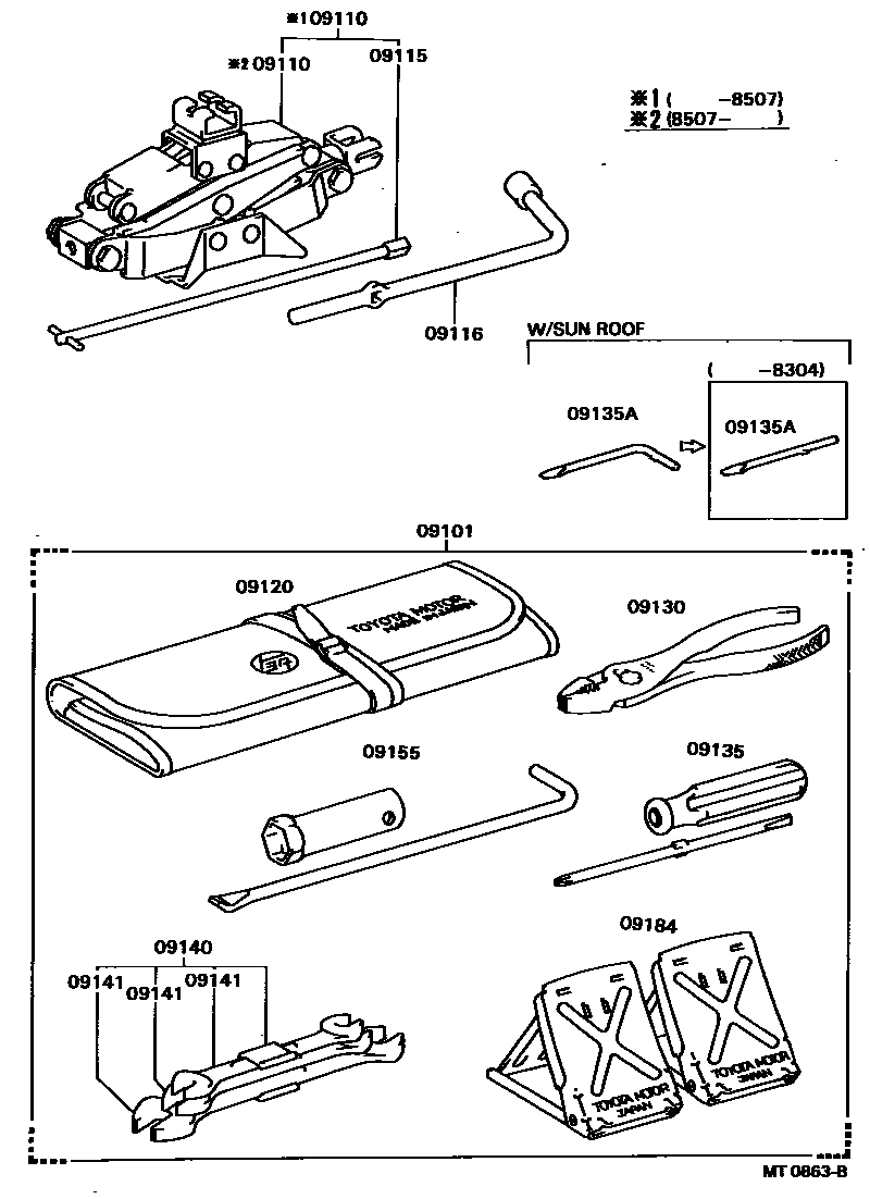 Toyota COROLLA Standard Tools EPC diagram — MT0863B