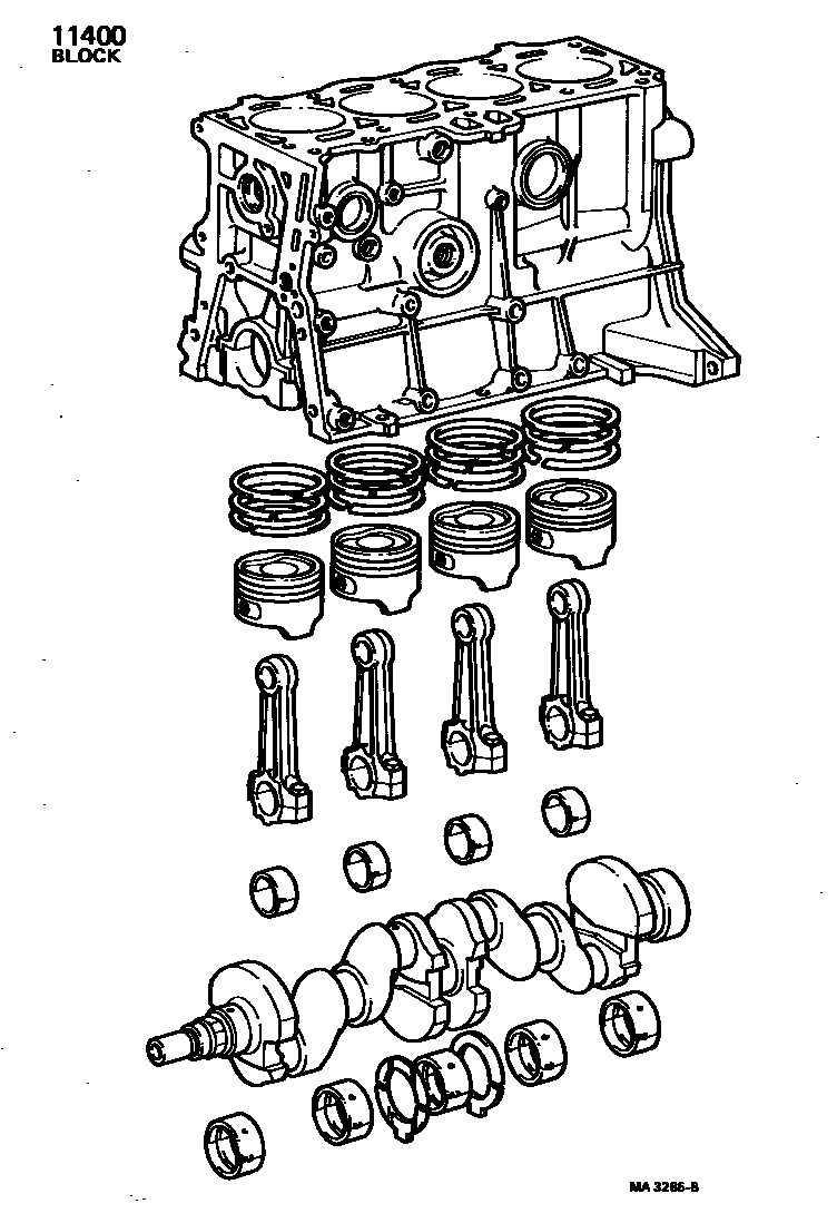 Toyota COROLLA Short Block Assembly EPC diagram — MA3285B