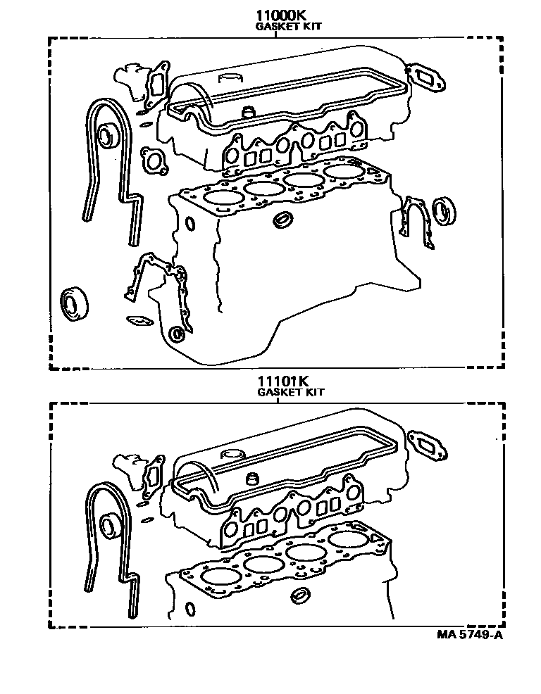 Toyota COROLLA Engine Overhaul Gasket Kit EPC diagram — MA5749A