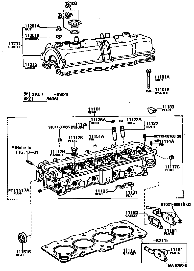 Toyota COROLLA Cylinder Head EPC diagram — MA5750E