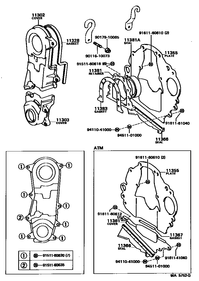 Toyota COROLLA Timing Gear Cover & Rear End Plate EPC diagram — MA5752G