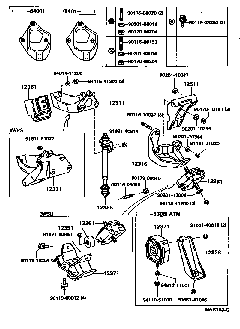 Toyota COROLLA Engine Mounting EPC diagram — MA5753G