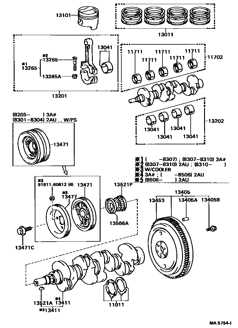 Toyota COROLLA Crankshaft & Piston EPC diagram — MA5754I