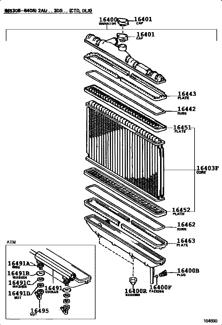 Toyota COROLLA RADIATOR & WATER OUTLET EPC diagram — 164890