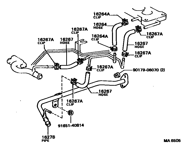 Toyota COROLLA RADIATOR & WATER OUTLET EPC diagram — MA6505