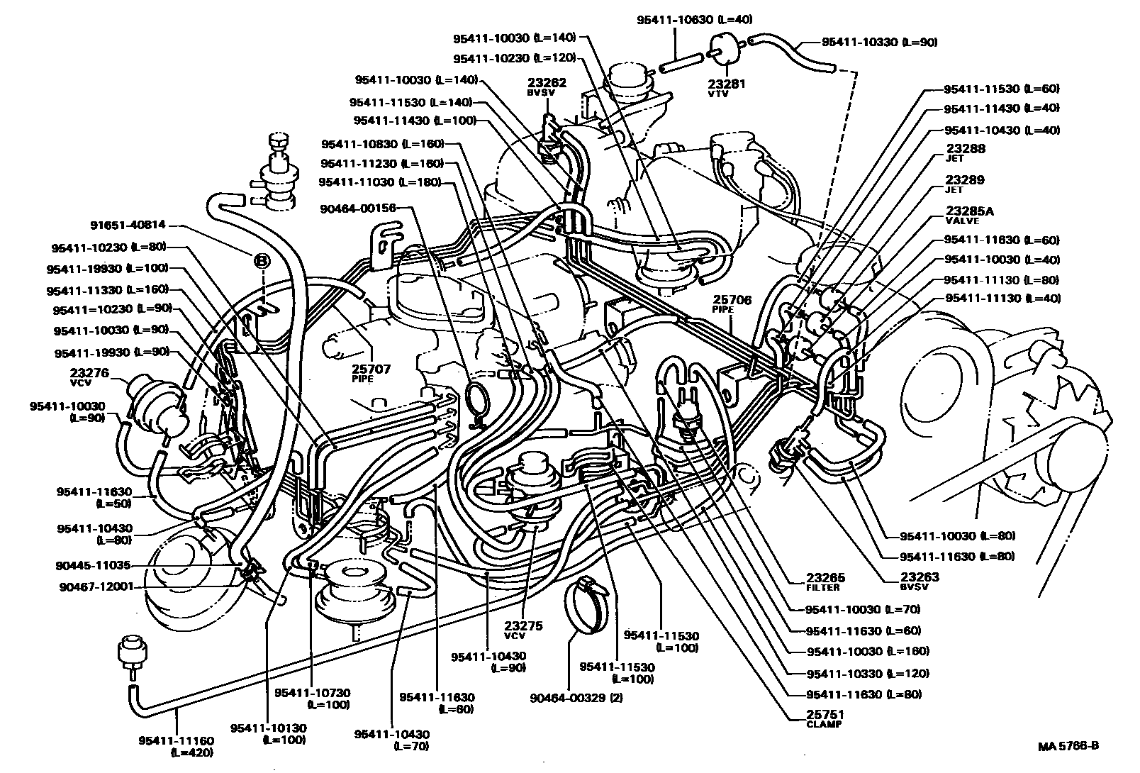 Toyota COROLLA vacuum tube EPC diagram — MA5766B