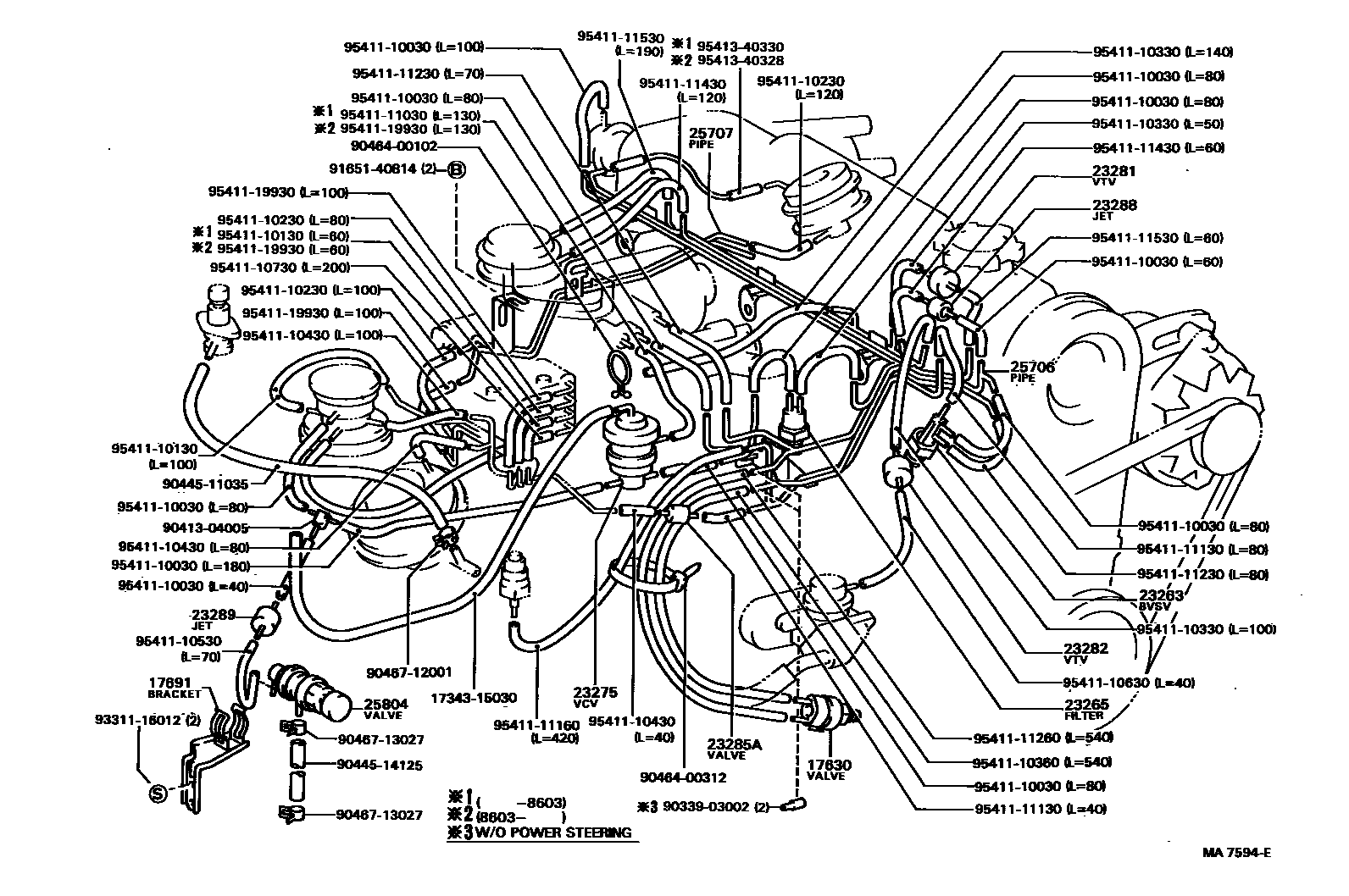 Toyota COROLLA vacuum tube EPC diagram — MA7594E