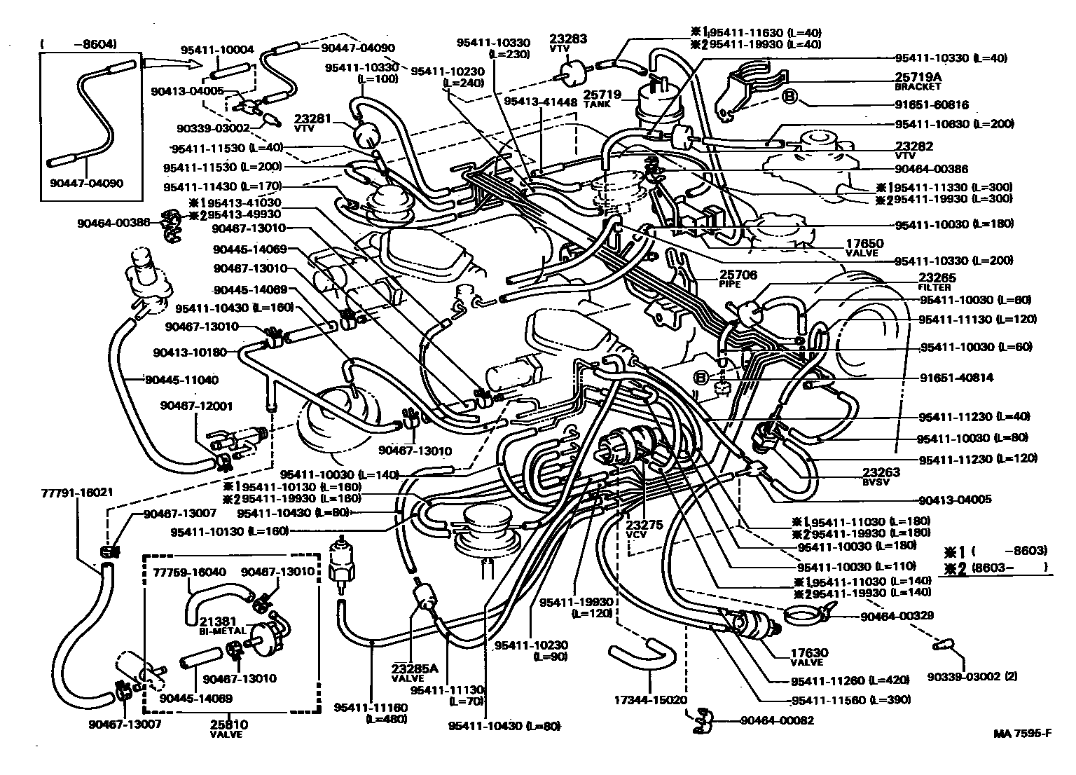 Toyota COROLLA vacuum tube EPC diagram — MA7595F