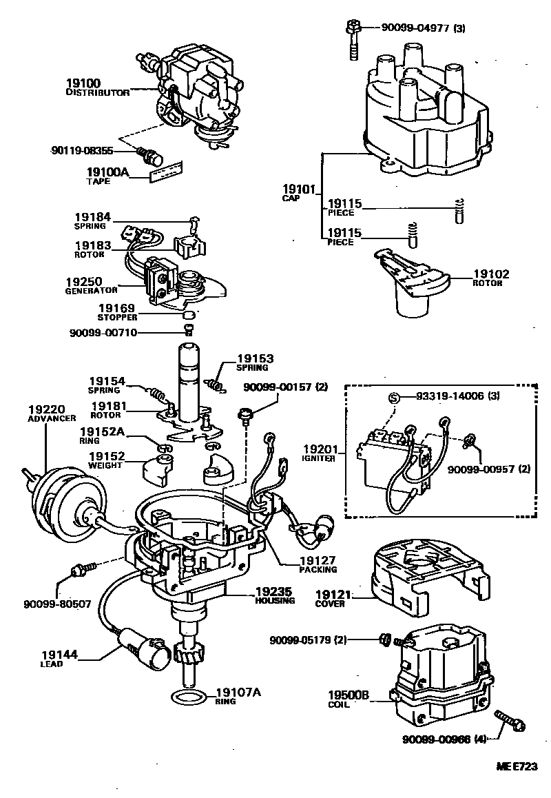 Toyota COROLLA 分电器 EPC diagram — MEE723