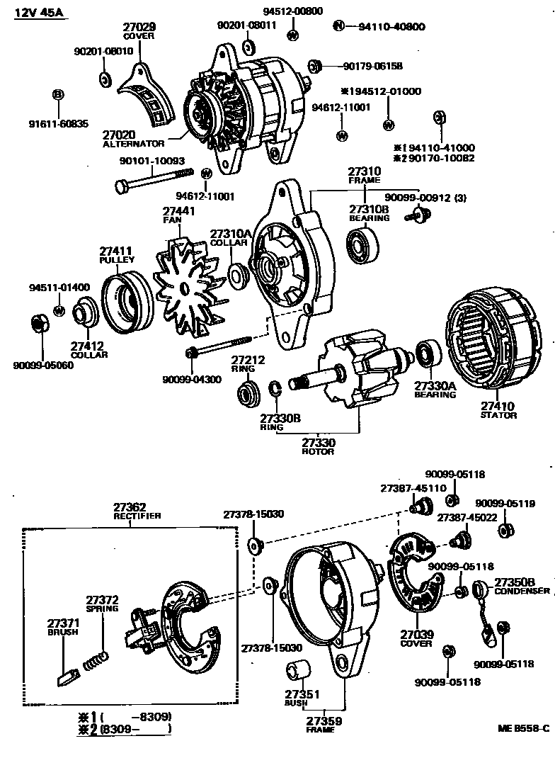 Toyota COROLLA Alternator EPC diagram — MEB558C