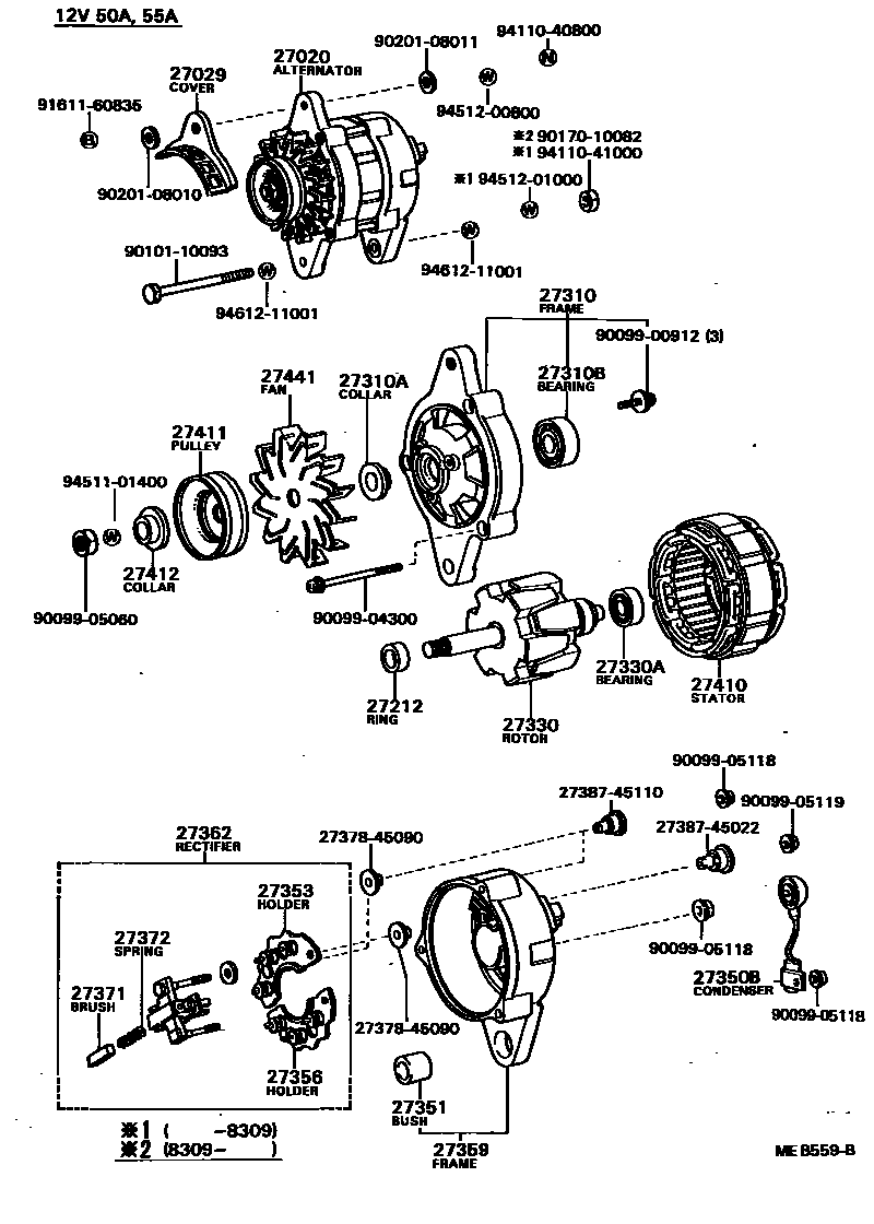 Toyota COROLLA Alternator EPC diagram — MEB559B