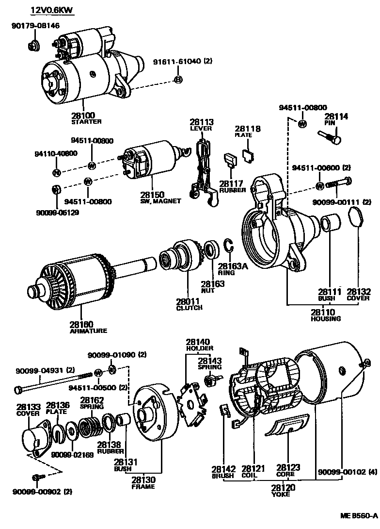 Toyota COROLLA 起动机 EPC diagram — MEB560A