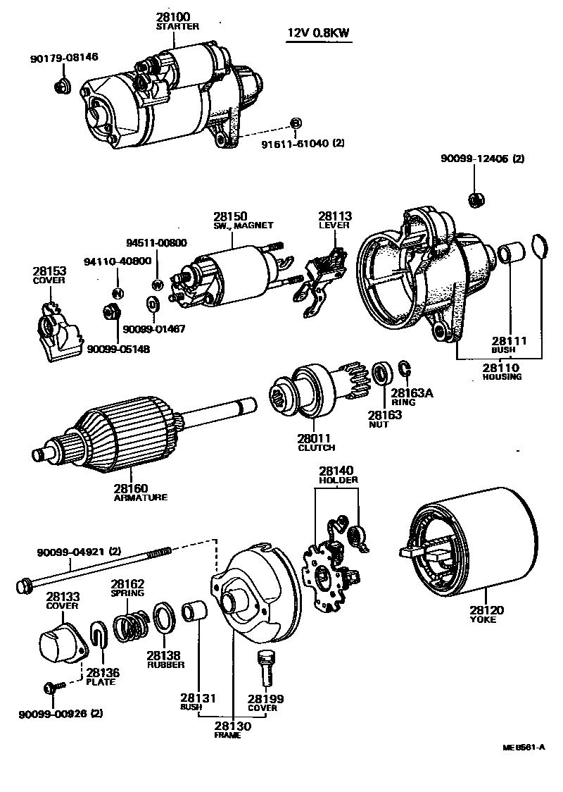 Toyota COROLLA 起动机 EPC diagram — MEB561A