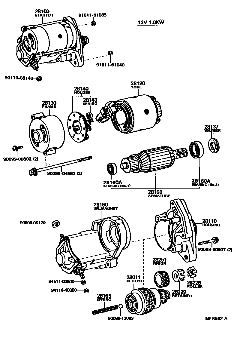 Toyota COROLLA 起动机 EPC diagram — MEB562A