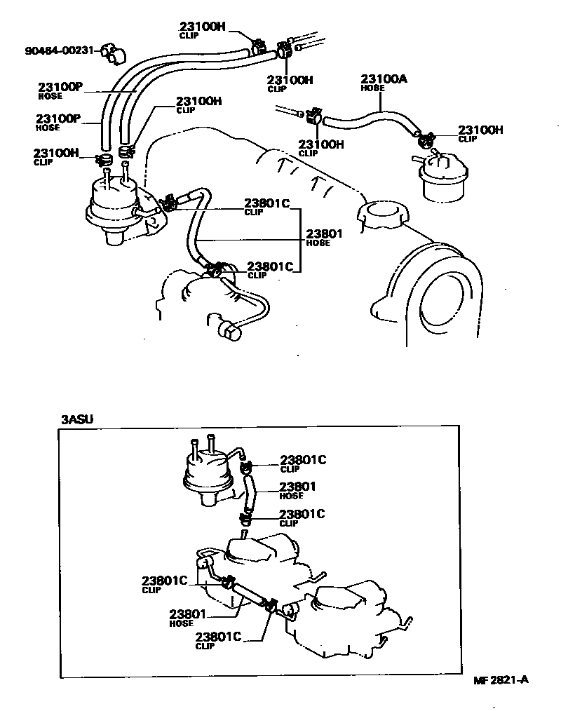 Toyota COROLLA 燃油管和卡箍 EPC diagram — MF2821A
