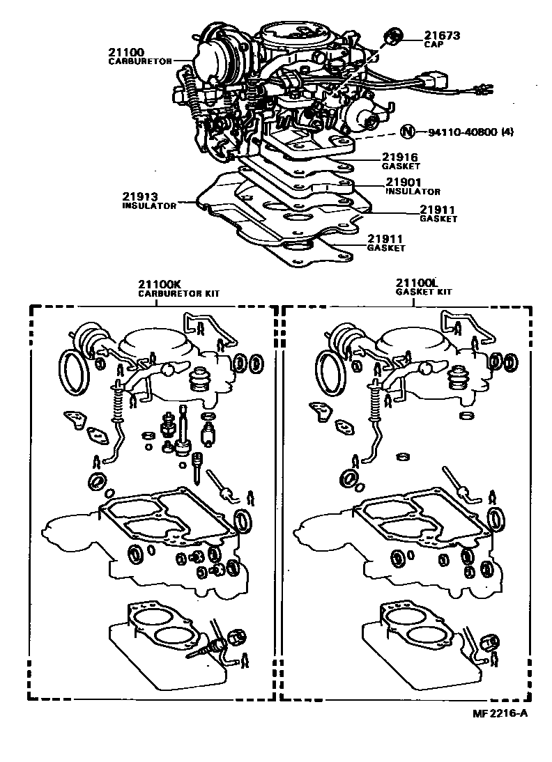 Toyota COROLLA carburetor assembly EPC diagram — MF2216A
