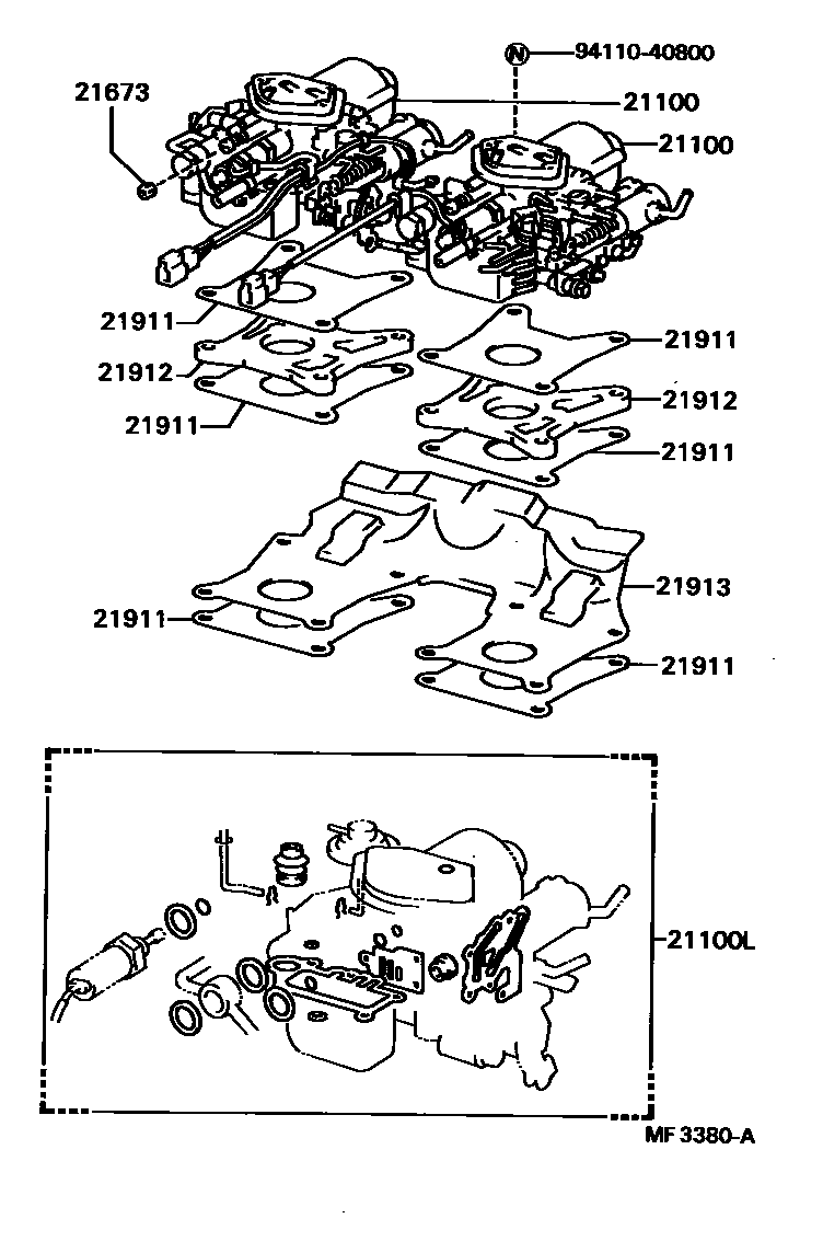 Toyota COROLLA carburetor assembly EPC diagram — MF3380A