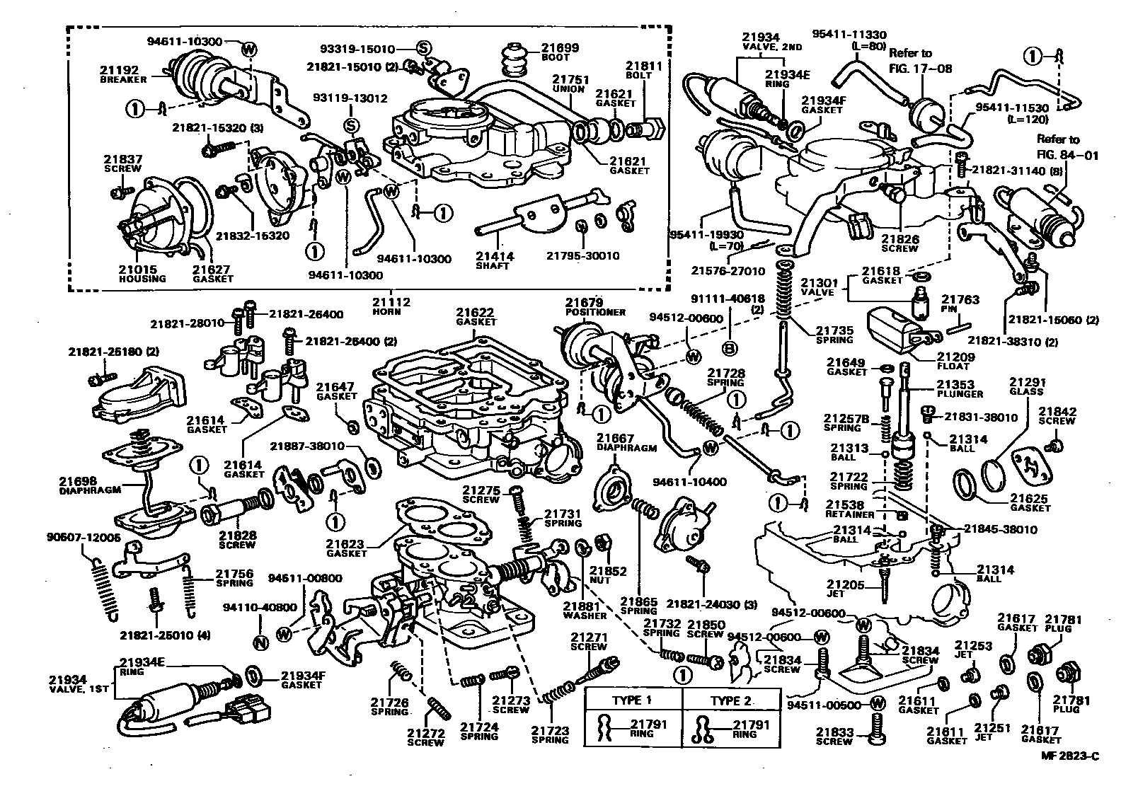 Toyota COROLLA 化油器 EPC diagram — MF2823C