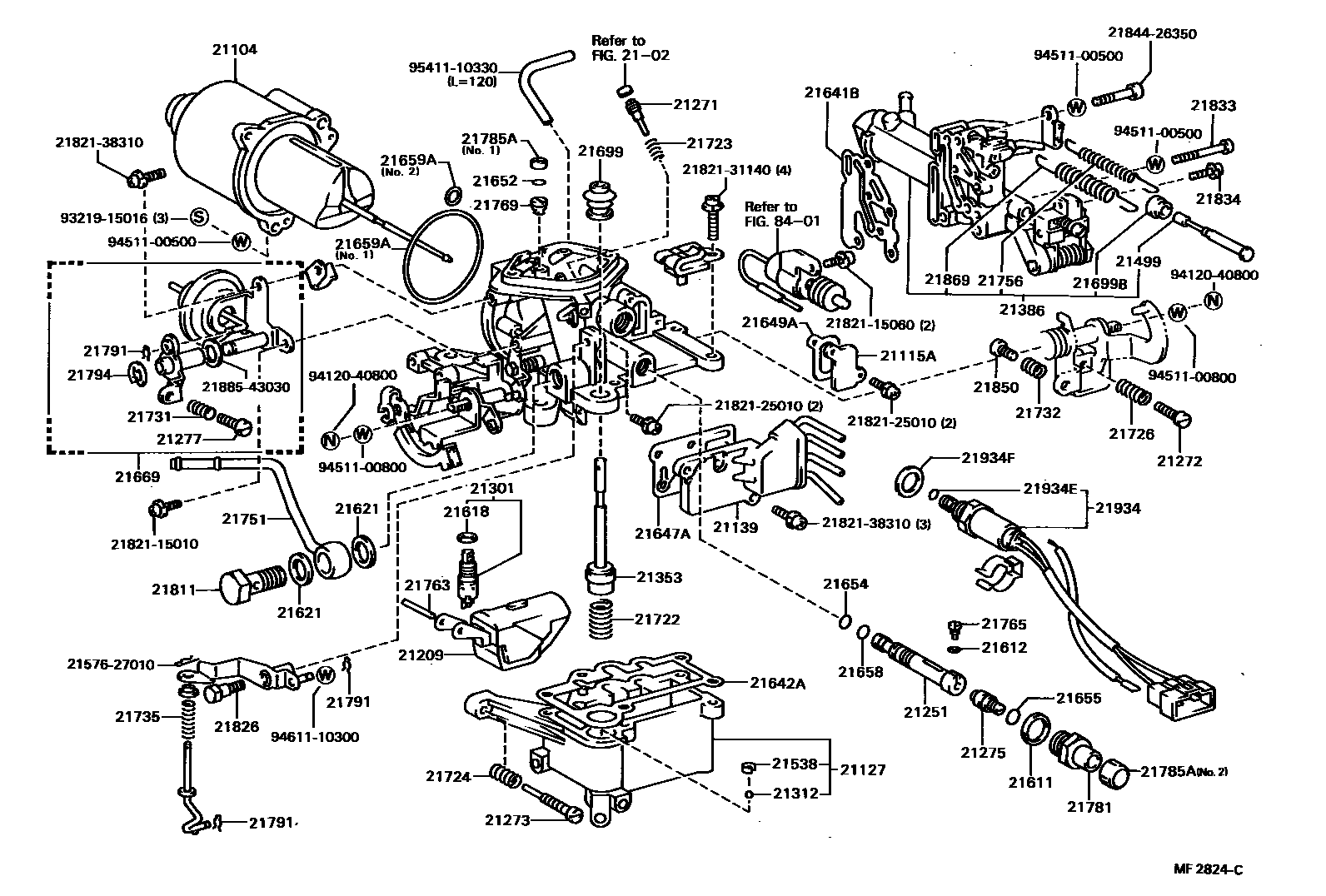 Toyota COROLLA 化油器 EPC diagram — MF2824C