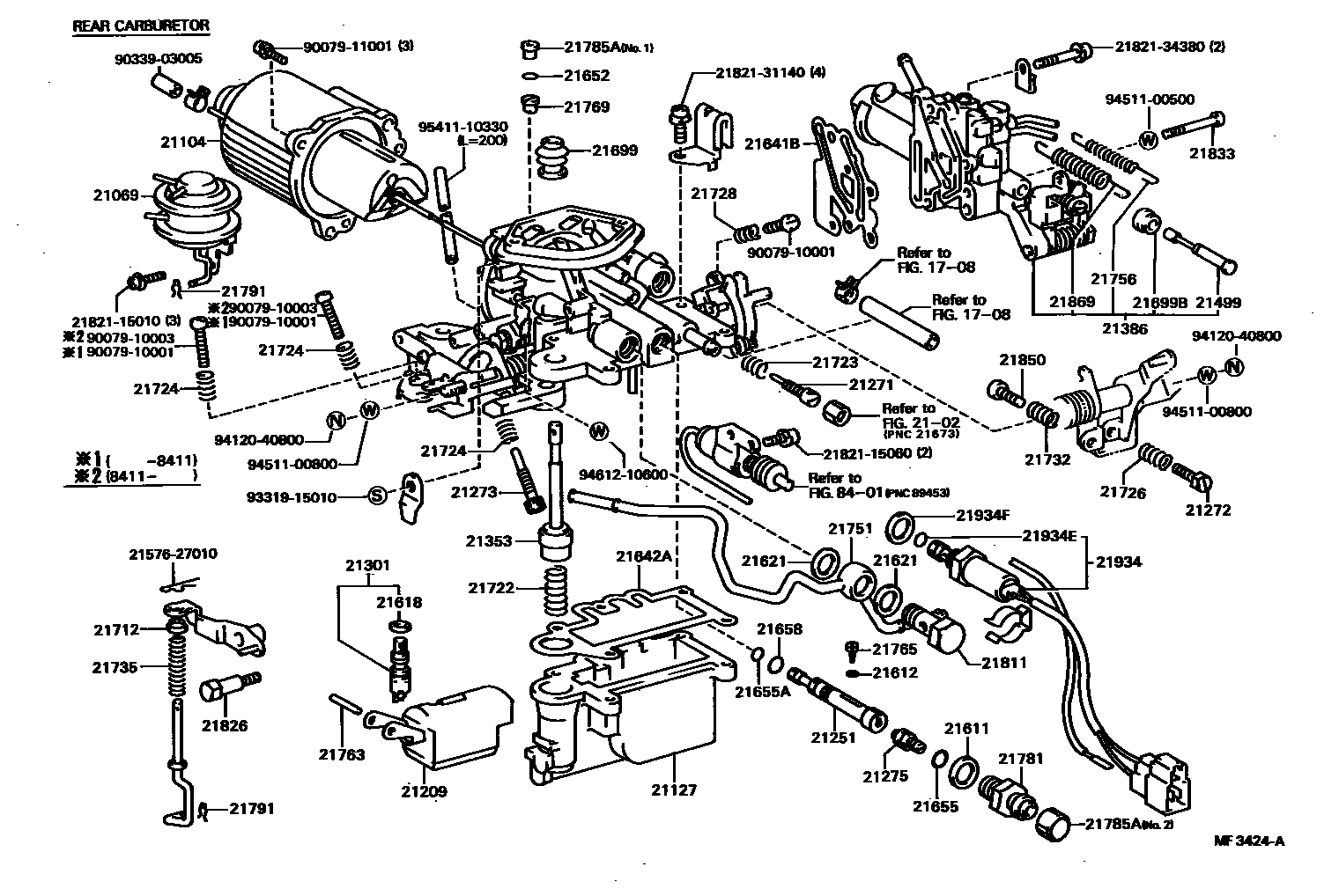 Toyota COROLLA 化油器 EPC diagram — MF3424A