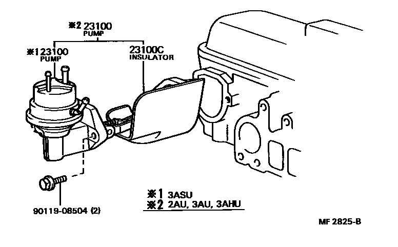 Toyota COROLLA 燃油泵和燃油管 EPC diagram — MF2825B