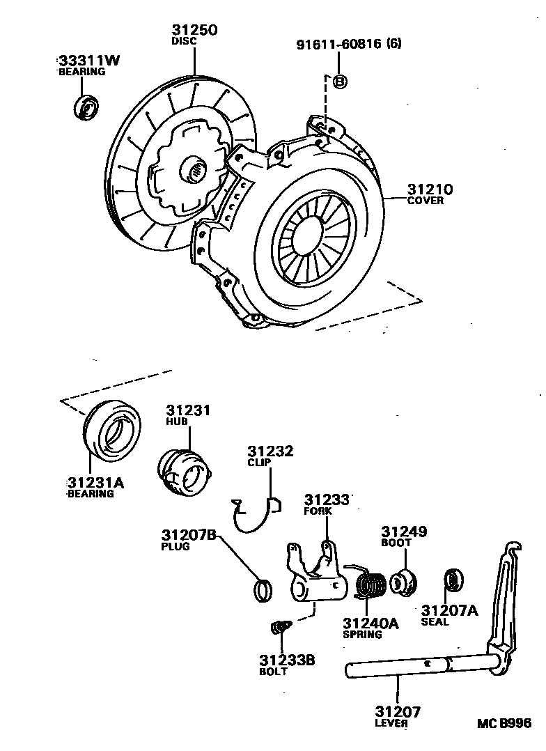 Toyota COROLLA 离合器和分离叉 EPC diagram — MCB996