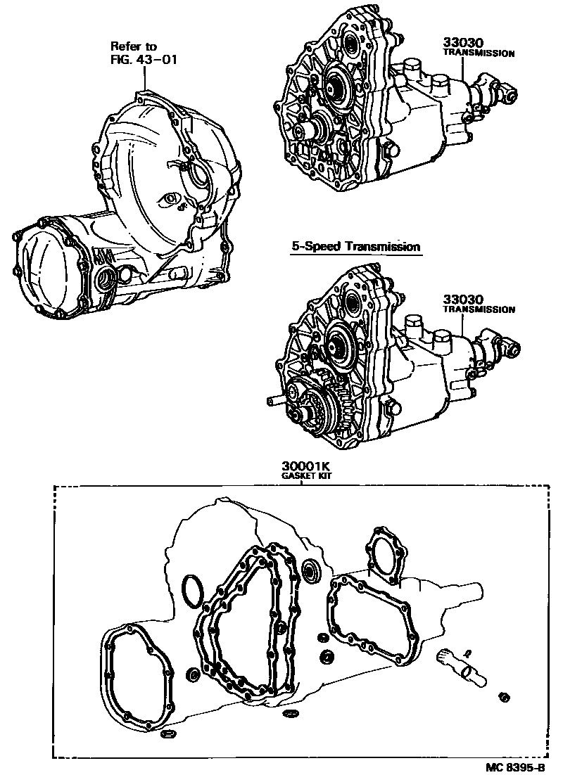 Toyota COROLLA 传动桥或变速器总成和衬垫组件(MTM) EPC diagram — MC8395B