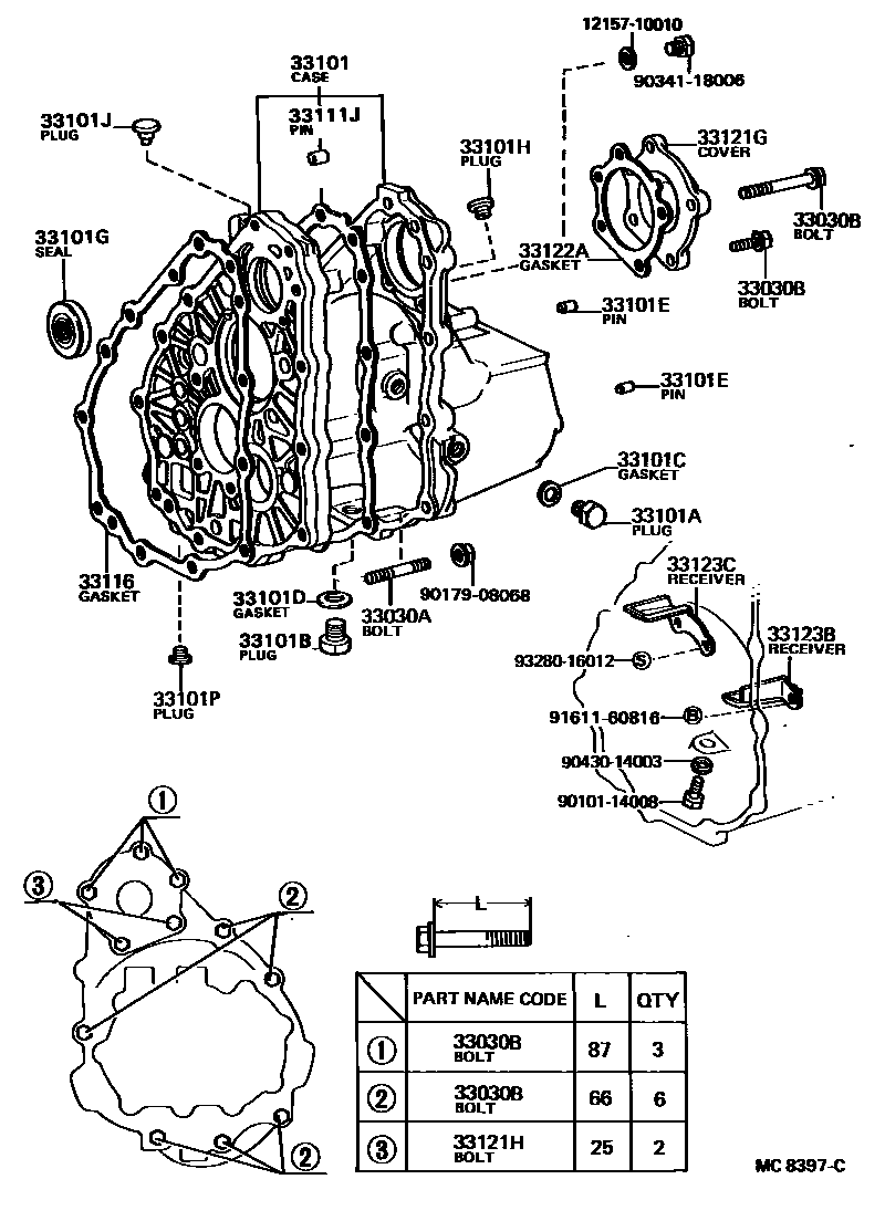 Toyota COROLLA 离合器壳和变速器壳(MTM) EPC diagram — MC8397C