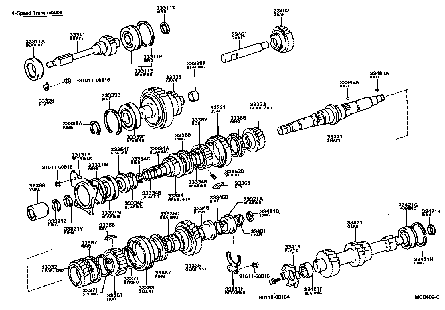 Toyota COROLLA 变速器齿轮(MTM) EPC diagram — MC8400C