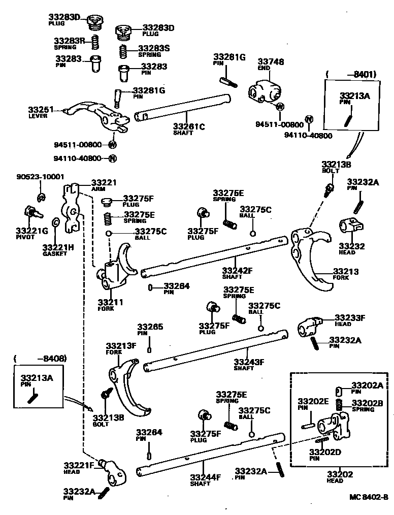 Toyota COROLLA 换档拨叉和换档杆轴(MTM) EPC diagram — MC8402B