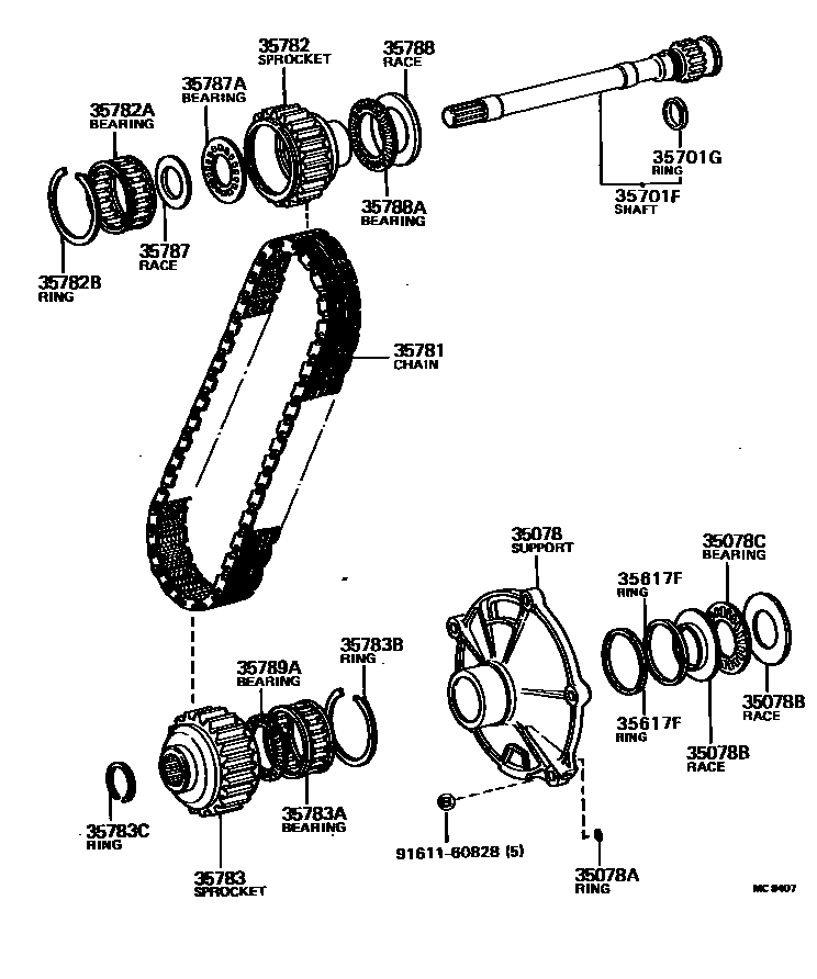 Toyota COROLLA 变矩器、前油泵和链条(ATM) EPC diagram — MC8407