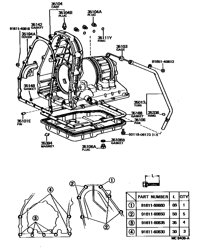 Toyota COROLLA 变速器壳和油底壳(ATM) EPC diagram — MC8409A