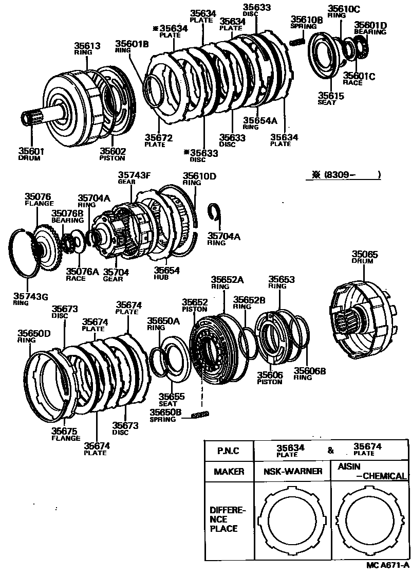 Toyota COROLLA 制动带和多片式离合器(ATM) EPC diagram — MCA671A